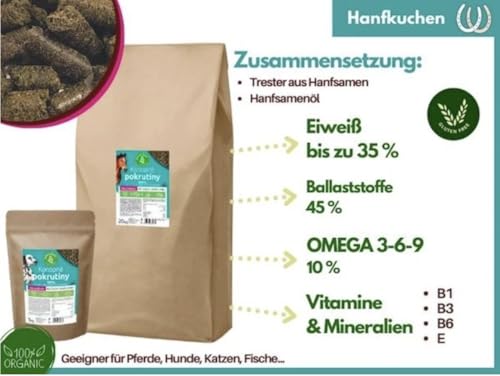 Hanfkuchen (Trester) für Tiere 100% kaltgepresst, 1 kg, Hanfpellets für Tiere (1kg)