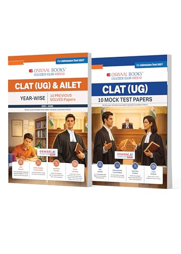 Image of Oswaal CLAT (UG) & AILET Year-wise 10 Previous Solved Papers + 10 Mock Test Papers (Set of 2 books) | For 2027 Admission Test