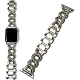[YGGSTORE] Apple Watch互換品 チェーン ステンレス バンド シルバー 40mm 41mm 42mm 44mm 45mm 46mm 49mm ベルト 極太 マット チャンキー ツヤ無し 艶なし 太チェーン (スターライト, 44mm/45mm/46mm/49mm用)
