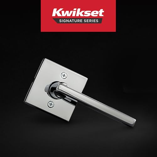 Image of Kwikset Halifax Dummy Door Handle, Single Sided Lever for Closets, French Double Doors, and Pantry, Polished Chrome Non-Turning Reversible Interior Push /Pull Lever, Square Rose