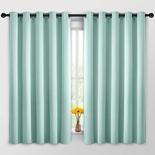 Yakamok Blackout Curtains Room Darkening Thermal Insulated Window Panels,Solid Grommet Top Drapes for Bedroom/Living Room(62Wx63L, Aqua, 2 Panels)