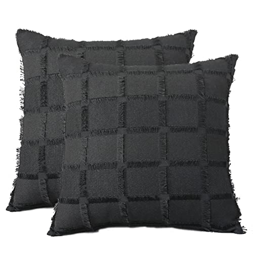 Ftroml Throw Pillow Covers Block Pattern Square Soft Cushion Covers For Couch Bedroom Sofa Living Room Bed Chair Solid Pack Of 2 (18X18, Black) #TOP5