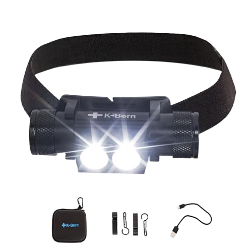 K-Bern PRO Rechargeable Headlamp - 1600 Lumen, Ultra Bright Head Light for Forehead. Waterproof, Lightweight, Aluminum, UL Listed 3500mAh Battery. Perfect for Dog Walking, Camping & Hard Hats