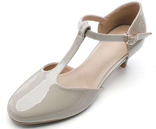 WUIWUIYU Femmes Lanière en T Bout Fermé Escarpins Chaussures de Cérémonie Mariage-Gris 43
