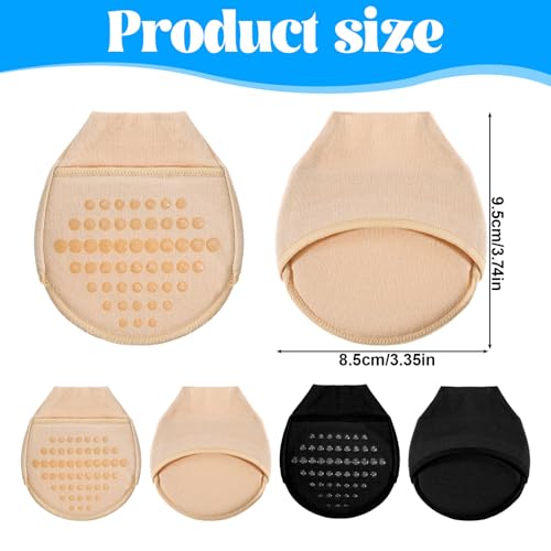 Image of Ball of Foot Cushion Socks for Women, 4 Pairs Women's Toe Cover with Padding, Toe Topper Liner Socks No Show Half Socks with Sponge Cushion (2 Black, 2 Beige)