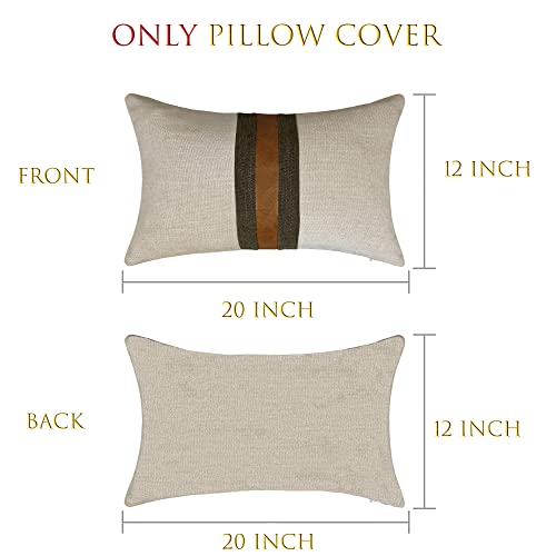 Boysum Farmhouse Decorative Outdoor Throw Pillow Covers For Couch Sofa Bed Brown Faux Leather Accent Pillow Cover Modern Decor Pillow Case 12 X 20 Inch (Beige) #TOP3