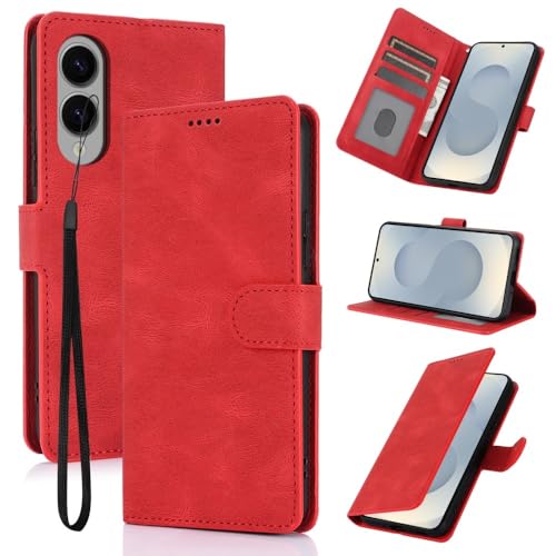 Étui Galaxy S23 Plus en cuir rouge rétro chic à clapet aimanté
