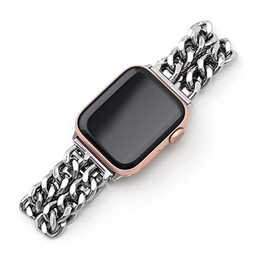 Damen Ersatzarmband silber Edelstahl Metall Armband Kompatibel mit Apple Watch 8 / 7 / 6 / 5 / 4 / 3 / 2 / 1 / SE Größe: 38mm 40mm 41mm Cover