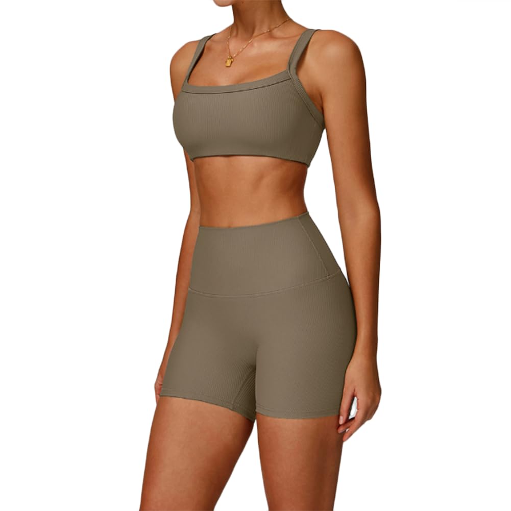 XYFfybhsd Women's Stretch Yoga Set Sexy Tank Top Tight Fit Beautiful Back High Waist Butt Lifting Leggings Gym Outdoor Activewear (Size:XL,Color:Beige 2)