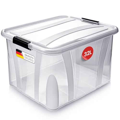 KONZEPT Aufbewahrungsbox 32 L mit Deckel – transparente Kunststoffbox,...