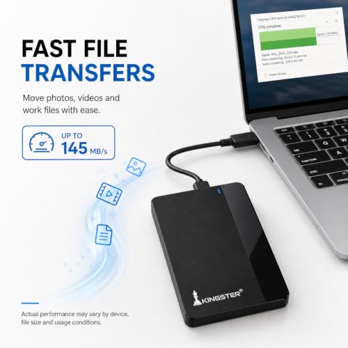 KINGSTER 1TB Portable External Hard Drive, Black - Image 7