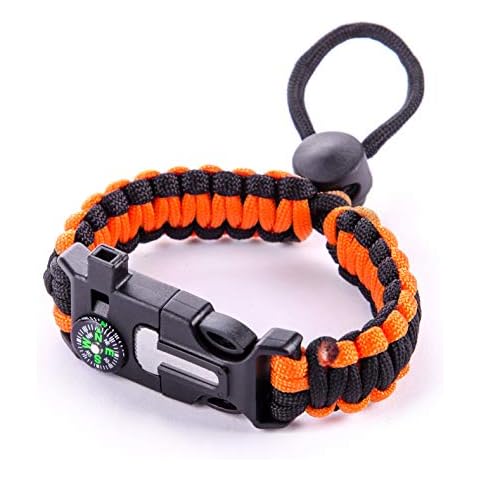 EMERGENCY USA Paracord Bracelet – Adjustable Size – Fire Starter – Loud Whistle (Orange & Black) Cover