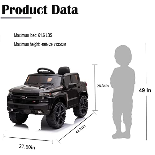 Segmart Electric Cars For Kids Chevrolet Silverado Trail Boss Lt Ride-On Truck Car, 12V Licensed Pickup For Boy & Girl, Electric Vehicles Car With Parental Remote Control, Black #TOP5