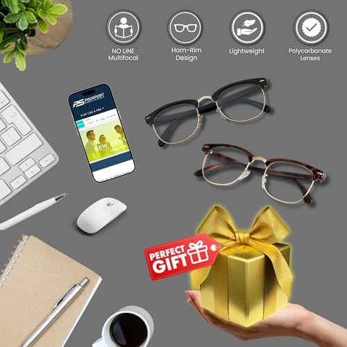 Image of proSPORT Multifocal Progressive 3 Magnifications in 1 Lens No Line Computer Gaming Reading Glasses for Men & Women (Kennedy - Tortoise /Med to Large, 2.00, multiplier x)