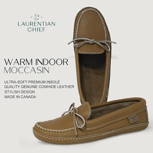 Image of Laurentian Chief Moccasin Slippers for Women with Genuine Cowhide Leather - Canadian Quality Durable Comfortable Stylish Indoor Fancy Shoes for Ladies