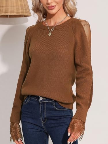 Women's Lace Sleeve Knit Sweater for Spring