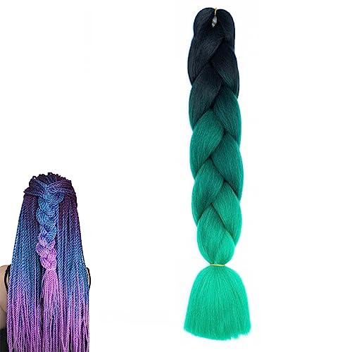 prinfantasy Ombre Braiding Hair Extensions Kanekalon Synthetic Hair for Crochet Twist 1 Black Dark Root to Green Braids Extensions Hair,GBBZ096