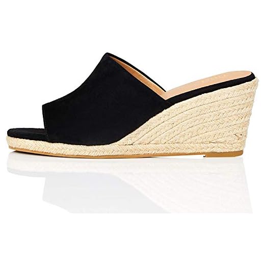 Marchio Amazon - find. Mule Wedge Leather Sandalo Espadrillas con Zeppa, Nero (Black), 39 EU