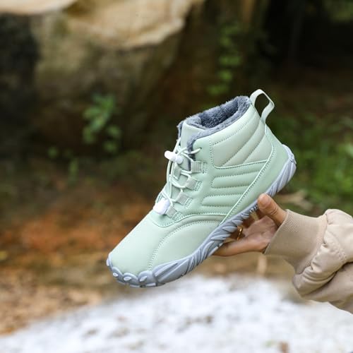 Hiking Boots Women Men,Winter Fur Lined Warm Snow Boots,Fuzzy Waterproof Hike Barefoot Boot,Wide Toe Box Ankle Booties,Zero Drop Sole Walking Shoes,Slip On Anti-Slip Sneaker,Casual Outdoor Shoes4