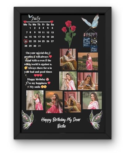 Image of Wooden Customized /Personalized Happy Birthday Collage Rectangular Photo Frame With Names | Wall Mount Customised Photo Frames For Couple, Parents,Friend (A4 Size, MDF Wood,30x22 CM)