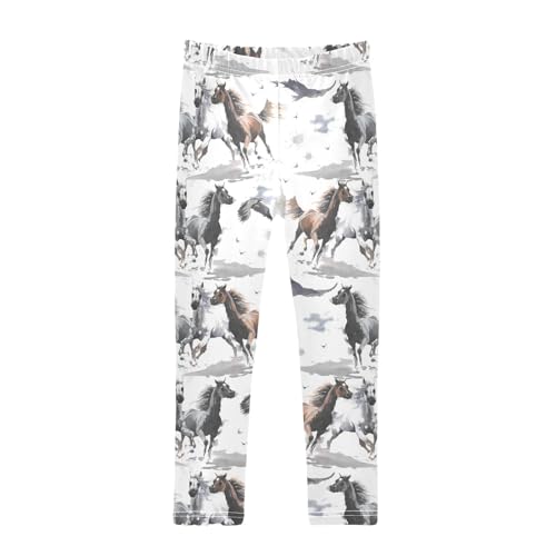 Leggings for Girls Size 9-10 Running Horse Soft Comfy Girls' Footless Leggings Watercolor Kids Teens Printed Yoga Pants for Dance Sports Workout