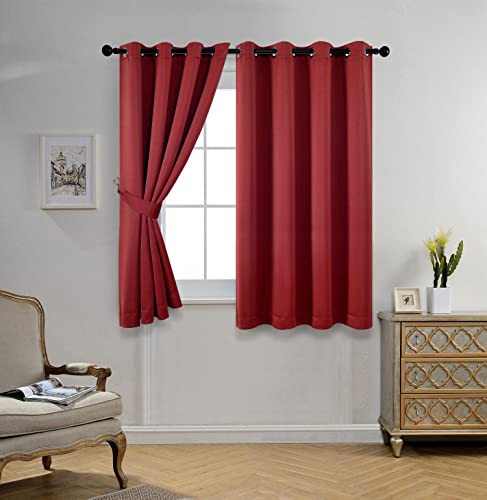 Miuco Room Darkening Grommet Blackout Curtains For Livingroom Curtains Panels Set Of 2 52X63 Inch Burgundy, Bonus 2 Tie Backs Included #TOP1