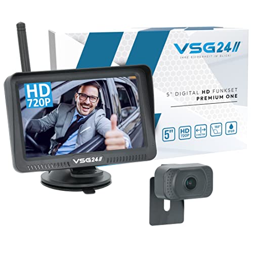 VSG24 5“ HD Funk Rückfahrsystem Premium ONE für PKW, KFZ Set kabellos inkl. Rückfahrkamera +...