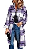 PRETTYGARDEN Women's 2024 Plaid Shacket Jacket Long Sleeve Button Down Shirts Fashion Winter Wool Coats (Purple,Large)