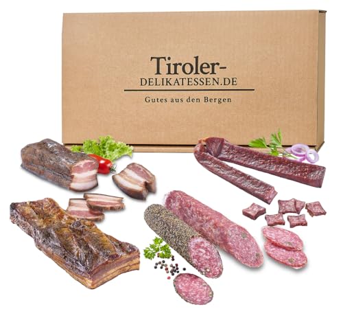 Schinken-Salami-Paket, Geschenkset 'Deftig und Kräftig' - 1040g - würzige Delikatessen mit intensiven Geschmack - Speck und Würste