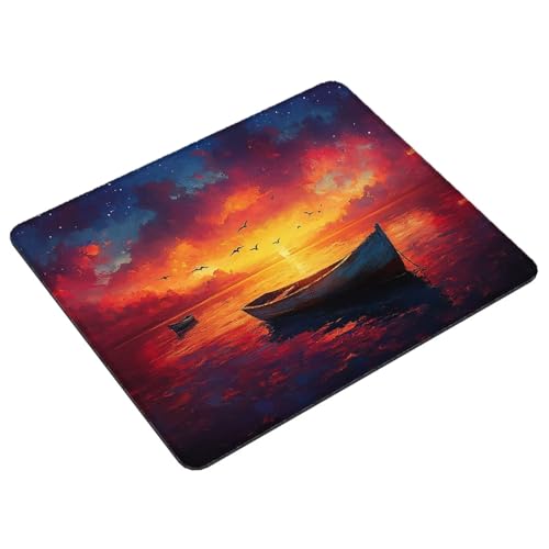 Red Mouse Mat 23 x 18 cm Small Mouse Pad Sunset Waterproof Mousepad Gaming Desk Accessories, Anti-slip Rubber Base Mousemat with Stitched Edge for Office, Learning, Desktop Decor, Gifts for Men S0-924