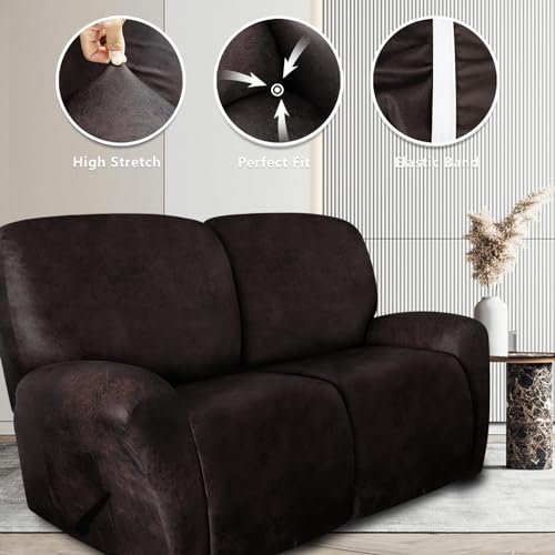 Image of ANARACHON Leather Look Recliner Couch Cover 8-Piece Recliner Sofa Slipcovers 3 Seater for Reclining Couches Furniture Protector Washable (Recliner Sofa, Chocolate)