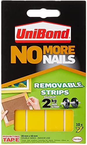 Image of Unibond No More Nails,Translucent & Removable Adhesive Strips, Double Sided, For Hanging Photo Frames, Hooks, Car Number Plate, Up To 2Kg, DIY, Fast & Easy Mounting Pack Of 10, 9.5 Cm, Multicolour