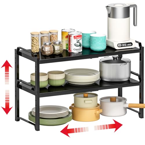 Image of X-cosrack 12 inch Wide 100LBS Loading-Bearing Heavy Duty Kitchen Storage Shelf, Expandable Cabinet Shelf Organizer, Stackable Adjustable Storage Shelves for Kitchen Cabinet Cupboard Pantry Counter
