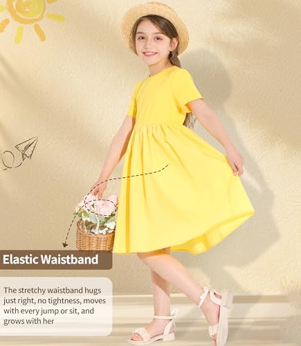 Girls Dresses Short Sleeve A Line Swing Skater Twirl Summer Casual Party School Dress with Pockets3