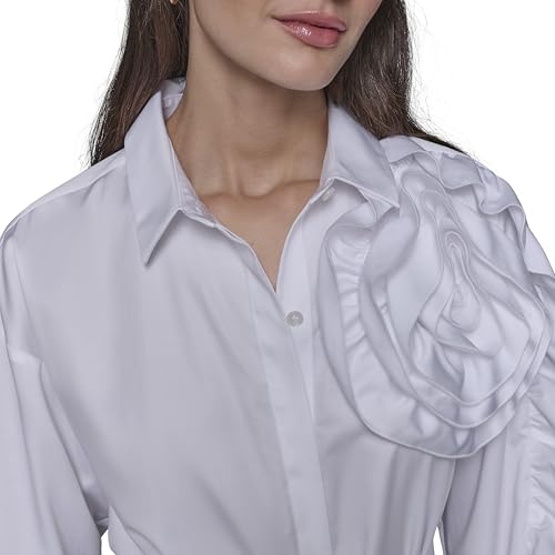 Image of Karl Lagerfeld Women's Accent Button Up Long Sleeve Shirt Dress Dress