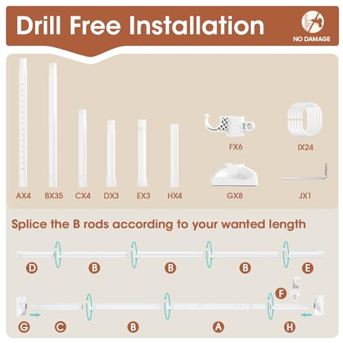 Image of SUNALLY Room Divider Curtain Rod, No Drilling Wall Divider for Room Separation, 4-10ft(H) 28-171inch(W) Adjustable Heavy Duty Partition Space Separator Freestanding Tension Curtain Stand, White
