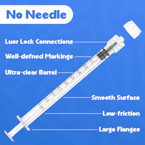 Image of 1mL Luer Lock Syringes without Needle - Syringe with Cap, Sterile Individually Sealed, Professional, Industrial & Personal Home Care, 10 Pack