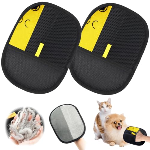 Vibbang 2Pcs Pet Hair Removal Gloves, Double Sided Cat Pet Grooming Gloves, Static Removal Glove Pets Hairs, Reusable Cat Dog Hair Remover, Versatile Grooming for Washing, Deshedding, Grooming