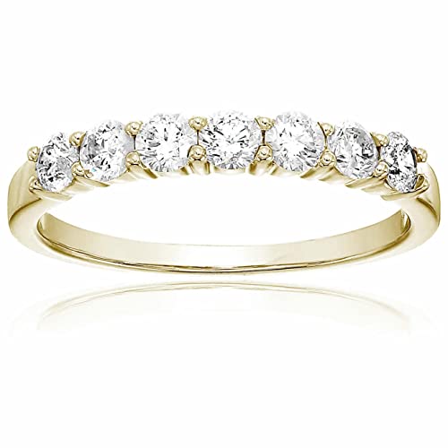 1/2 carat (ctw) Diamond Wedding Anniversary Band for Women, Round Diamond Engagement Ring 14K Yellow Gold Prong Set 0.50 cttw, Size 4-10