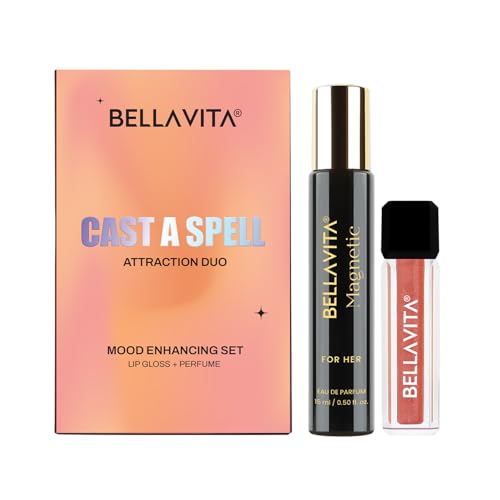 Image of BELLAVITA Mood Enhancing Cast A Spell Lip Gloss and Perfume Combo pack | Gift set | Mood Duos Perfume 15ml & Mood Matching pH Adapting Lip Gloss 4ml | Hydrating and Glossy Finish