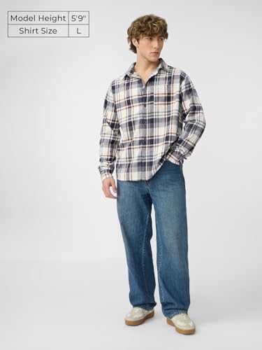 Image of The Souled Store Plaid: Black /Blue /Red Checks Long Sleeve Collared Neck Button Down Cotton Relaxed Fit Shirts for Men and Boys - Classic and Casual Wardrobe Essentials