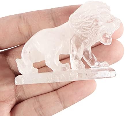 SMQ Clear Quartz Crystal Lion Statue Outdoor Home Decor Carved Gemstone King Lion Figurine Animal Carvings Collectibles Sculpture Feng Shui Office Desk Ornament(2.6 Inch)
