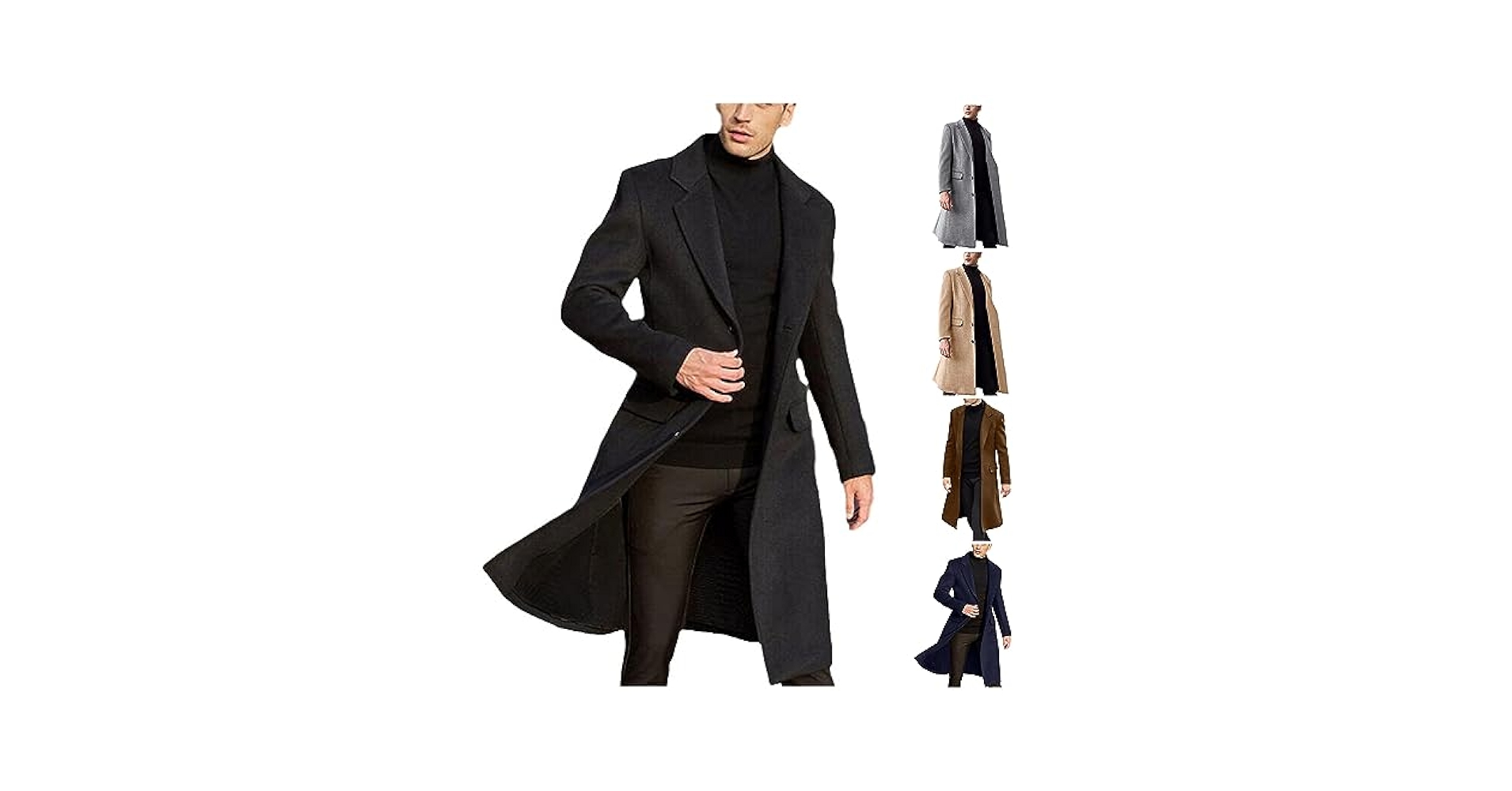 Thatrich Mens Casual Trench Coat Long Peacoat Button Down