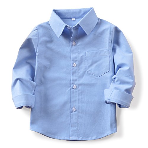 Phorecys Boys' Oxford Dress Shirts Long Sleeve Button Down Solid Dress Shirt N003 Blue Tag 110CM - 3T