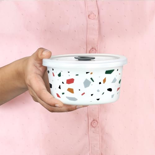 Image of Larah by BOROSIL Confetti 2 Pcs Storage Bowl, 400 ml Each, Opal Glass Storage Container with Air Tight Lid | Microwave & Dishwasher Safe