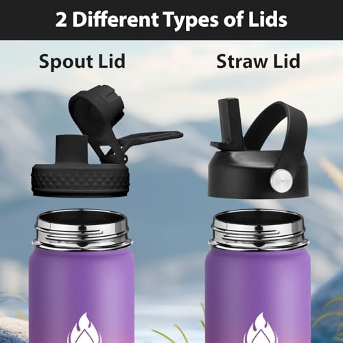 SENDESTAR-Stainless-Steel-Water-Bottle-Wide-Mouth-Water-Bottle-24-oz-with-Straw-Lid-Spout-Lid-Double-Wall-Vacuum-Insulated-Leak-Proof-Keeps-Liquids-Hot-or-Cold-Violet