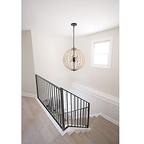 6-Light Boho Wood Beaded Pendant Light Candle Style Globe Chandelier White Finishing for Bedroom, Kitchen Island - Image 4
