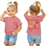 2. Geburtstag Tshirt für Mädchen Two WILD Drucker Shirt Zweiter Geburtstags Tshirt Sommer Kurzarm Top Geburtstagsfeier Kinderkleidung Locker Rundhals Shirts Baby Outfits(2 Jahre,Dunkelrosa)