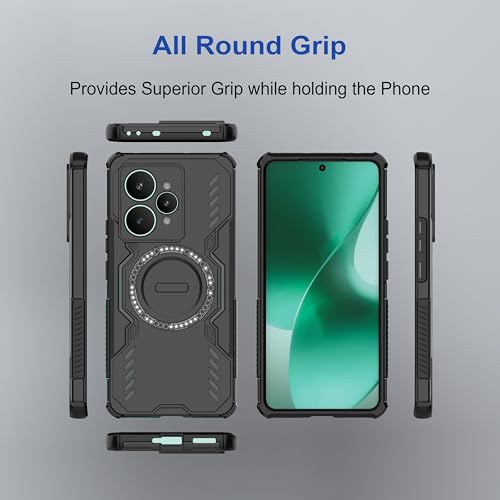 Image of amazon basics Back Case Cover for Realme 15 5G | MagSafe Case with Built-in Metal Ring | Supports MagSafe Charger, Wallet & Car Mount | Shockproof Hybrid PC + TPU | Black