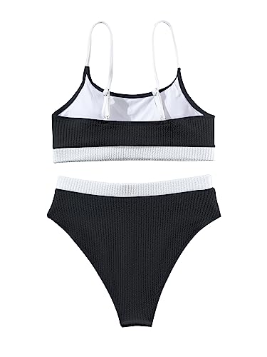 Image of Lilosy High Waisted Tummy Control Ribbed Bikini Crop Top Brazilian Swimsuit Set 2 Piece